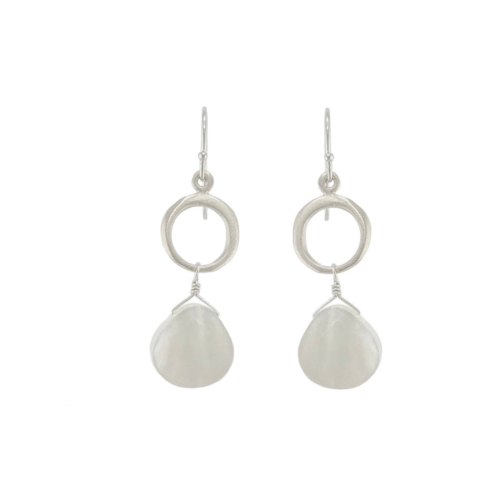 Small circle w. white mother of pearl drops earrings: Vermeil