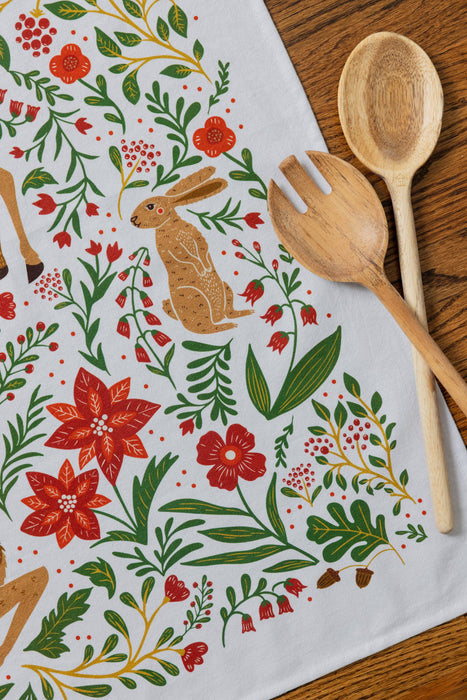Christmas Forest Tea Towel - Woodland Holiday Kitchen Towel