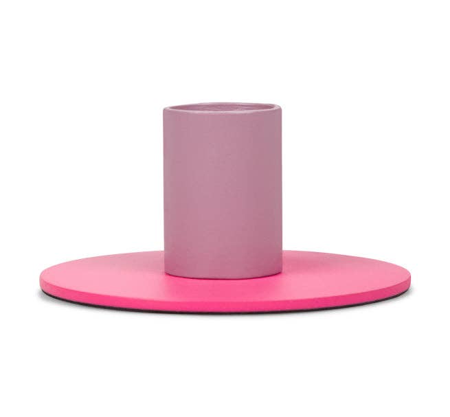 Small Two-Tone Venetian & Neyron Pink Metal Candleholder