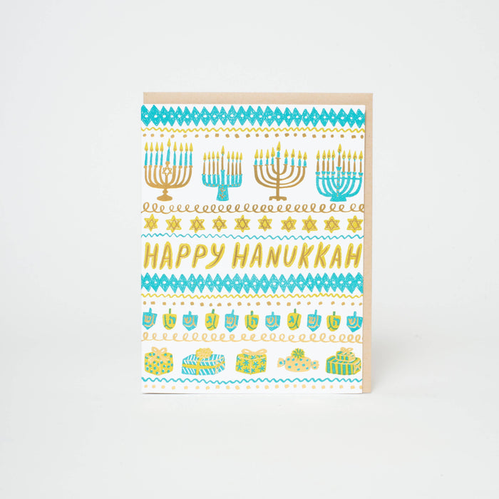 Hanukkah Stripes Letterpress Greeting Card by Phoebe Wahl: Paper tab
