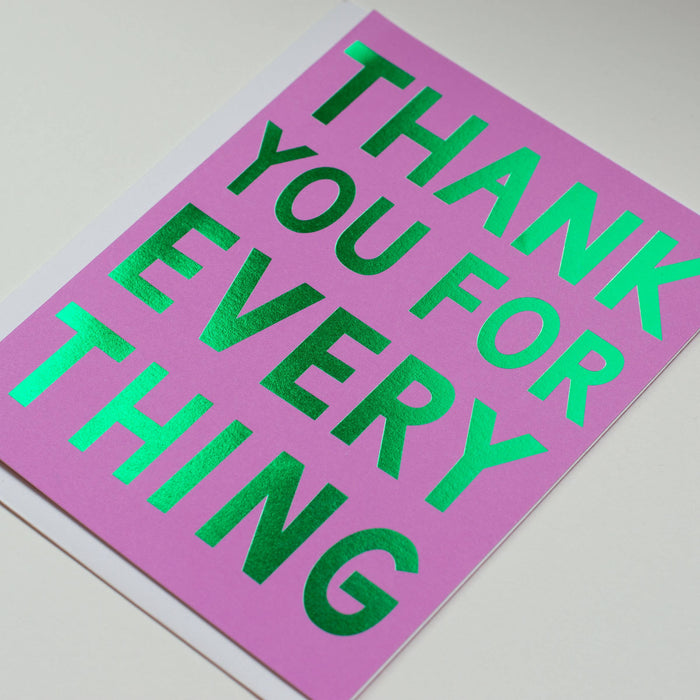 Orchid Pink with Emerald Green Foil Thank You Note Card