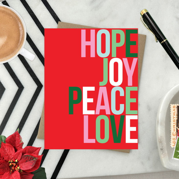 Hope Joy Peace Red Holiday Card
