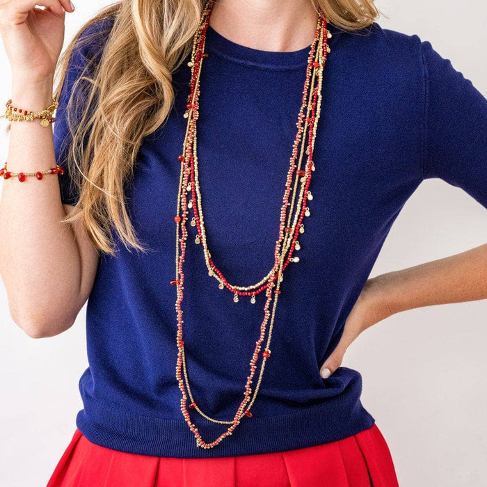 Rosemary Thread With Brass Extra Long Necklace Red Wholesale