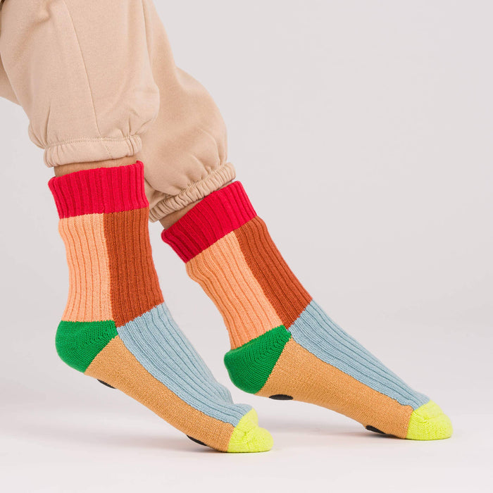 Kaleidoscope Knit House Socks: Olive Cobalt / S/M - W 6-9<br>M 5-7.5