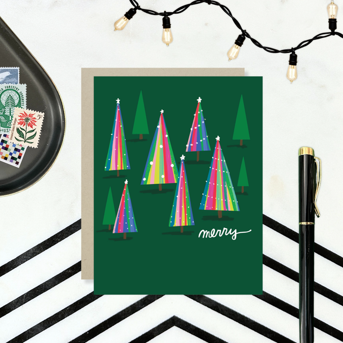 Colorful Trees Holiday Card