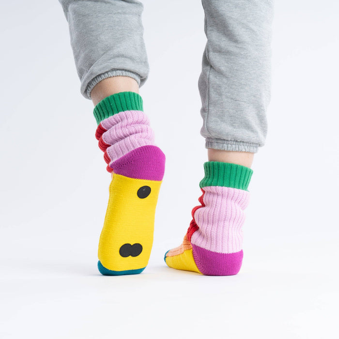 Kaleidoscope Knit House Socks: Peach Red / S/M - W 6-9<br>M 5-7.5