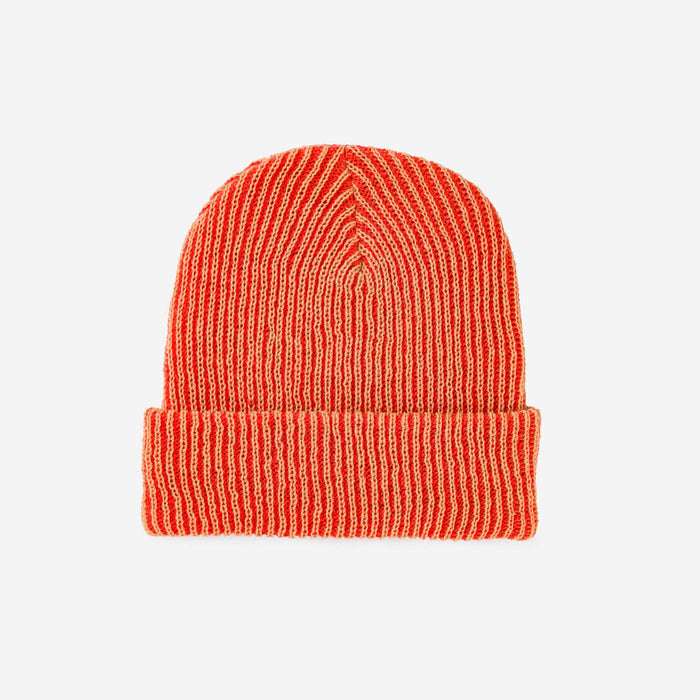 Simple Rib Knit Beanie: Red Grey