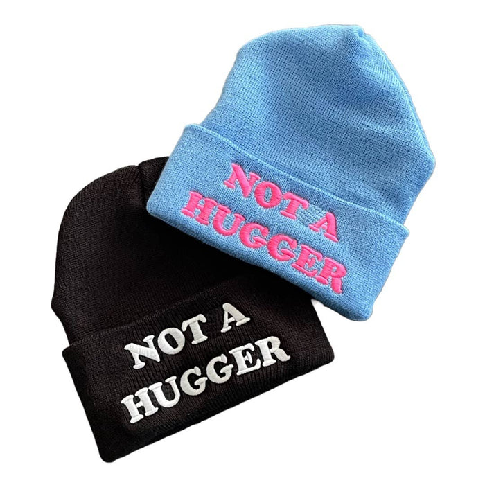 Not a Hugger knit hat beanie introvert winter Black blue: Black