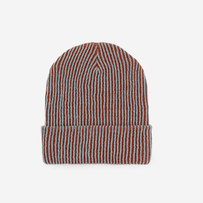 Simple Rib Knit Beanie: Stone Blue Rust