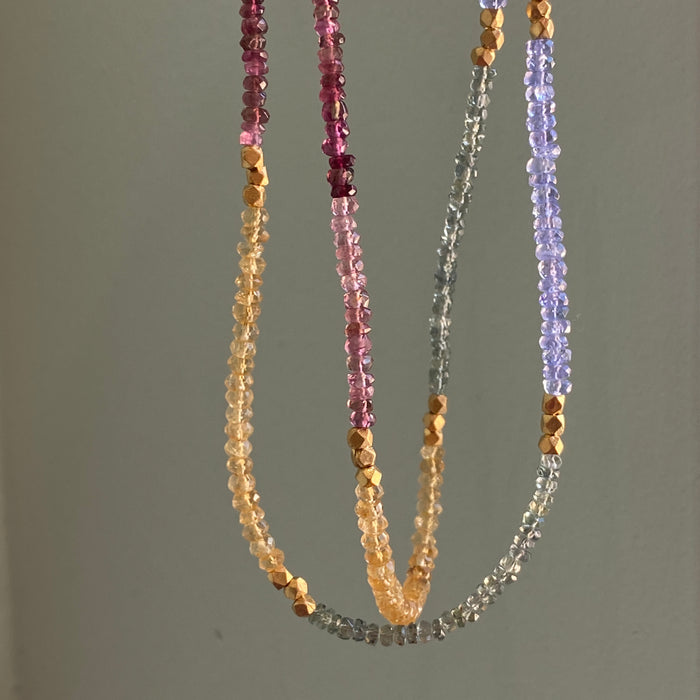 tanzanite, sappire, citrine & beads triple wrap