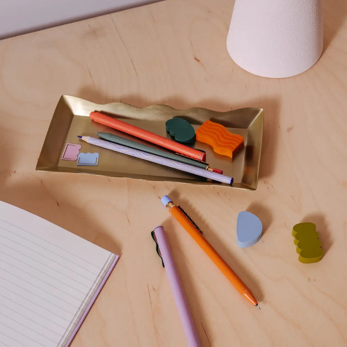 Metal Pen Tray, Scallop Edge: Gold