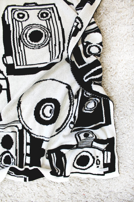 Vintage Cameras Reversible Knit Blanket