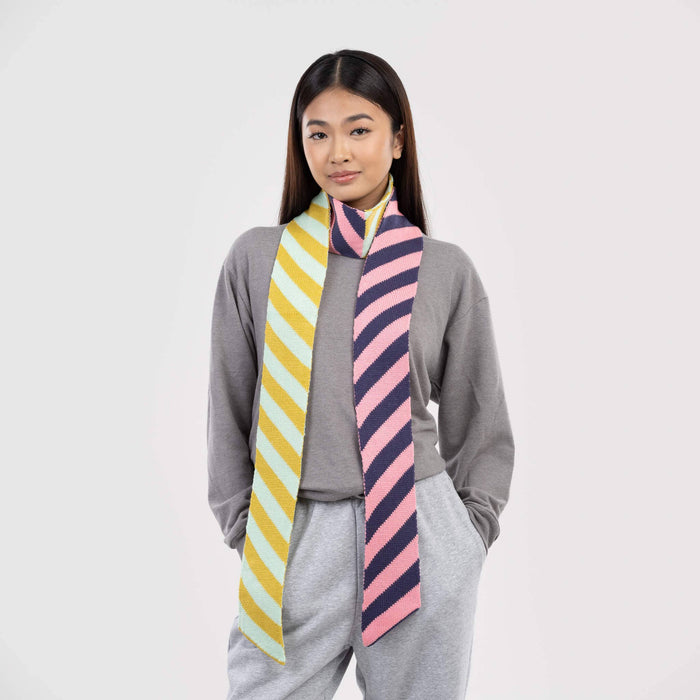 Zipper Stripe Ribbon Scarf: Poppy Stone Blue