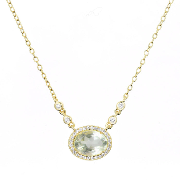 Aura Green Amethyst Gemstone Necklace: Gold