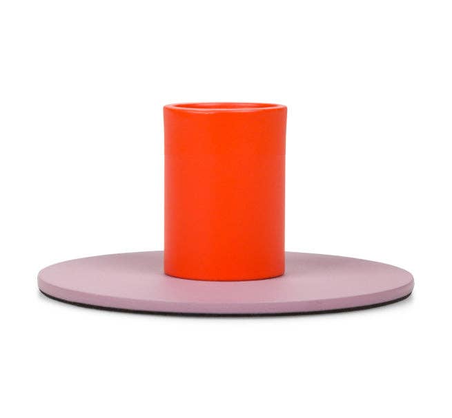 Small Two-Tone Orange Flame & Venetian Pink Metal Candleholder