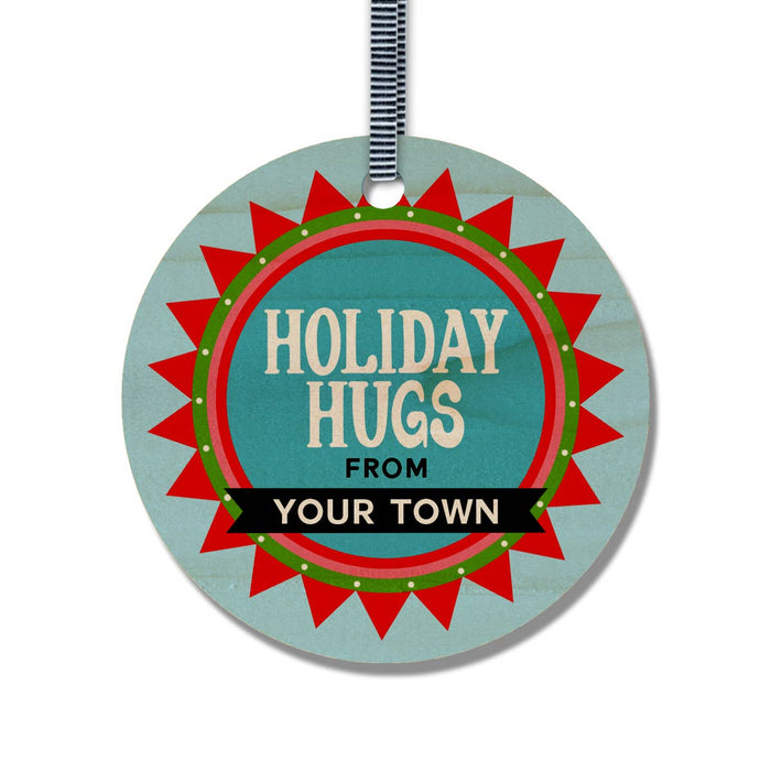 Personalized City Wood Ornament - Holiday Hugs Marquee