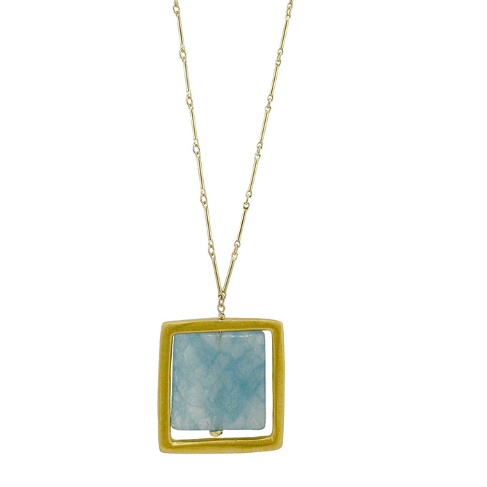 Large square w. angelite on 28" chain necklace: Silver