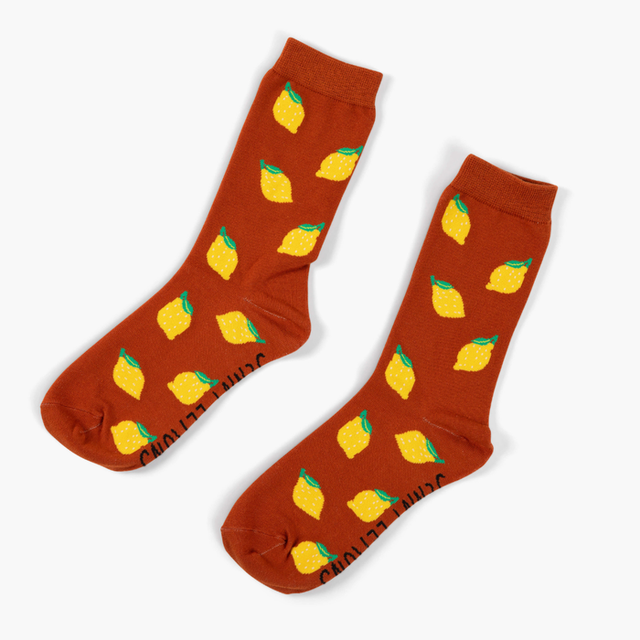 Brown Lemon Crew Socks