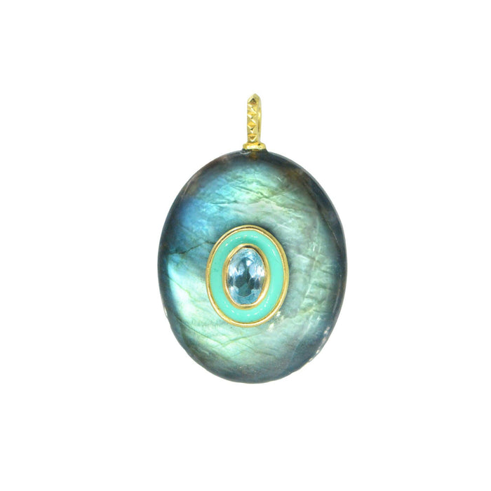 Labradorite Gemstone Pendant With Topaz: Mini Teardrop