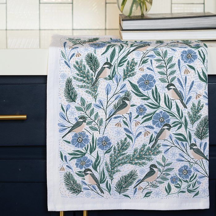 Winter Retreat Tea Towel - Woodland Bird Kitchen Towel Decor