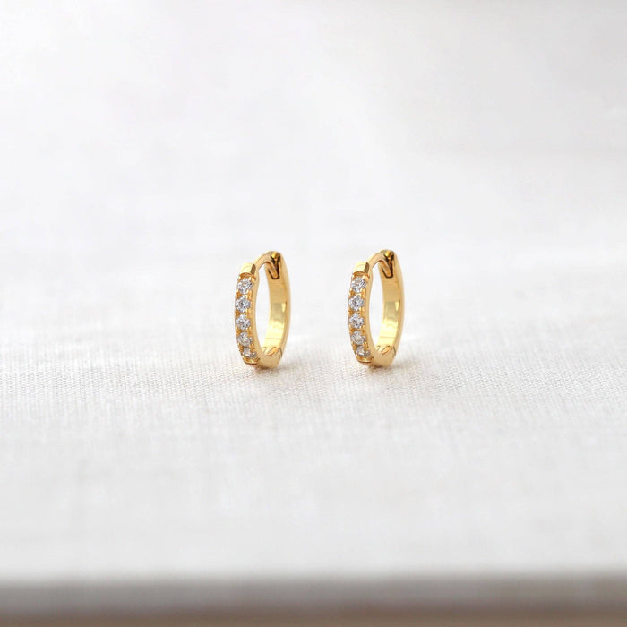 Crystal Huggie Hoop Earrings: Sterling Silver / Crystal