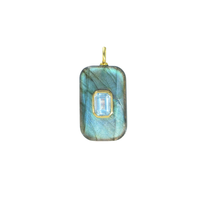 Labradorite Gemstone Pendant With Topaz: Mini Teardrop