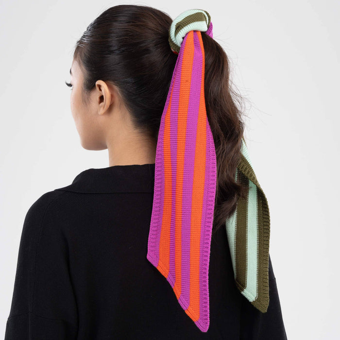 Colorblock Stripe Mini Ribbon Scarf: Kelly Stone Blue