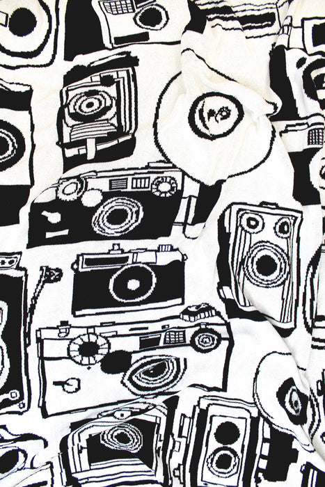 Vintage Cameras Reversible Knit Blanket