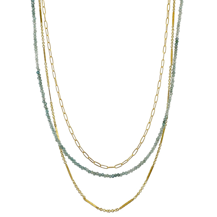 Triple Strand Chain & Zircon Necklace in Silver or Vermeil: Vermeil