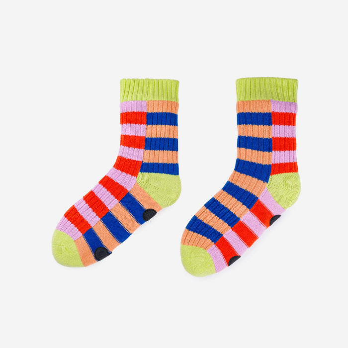 Super Stripe Knit House Socks: Peach Cobalt / S/M - W 6-9<br>M 5-7.5