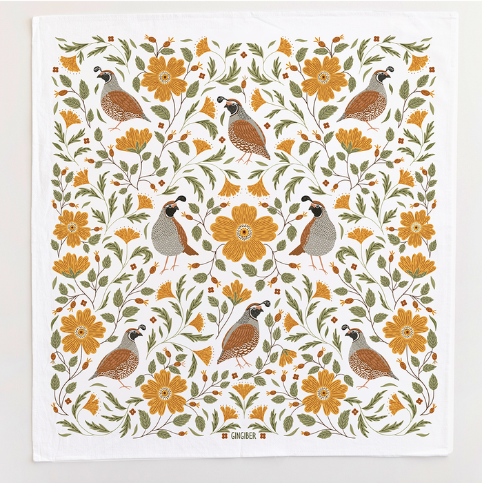 Quail Bird Tea Towel - Fall Bird Kitchen Decor