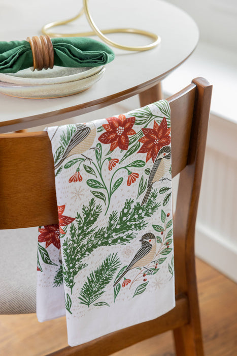 Poinsettias & Pines Tea Towel - Holiday Kitchen Towel Decor