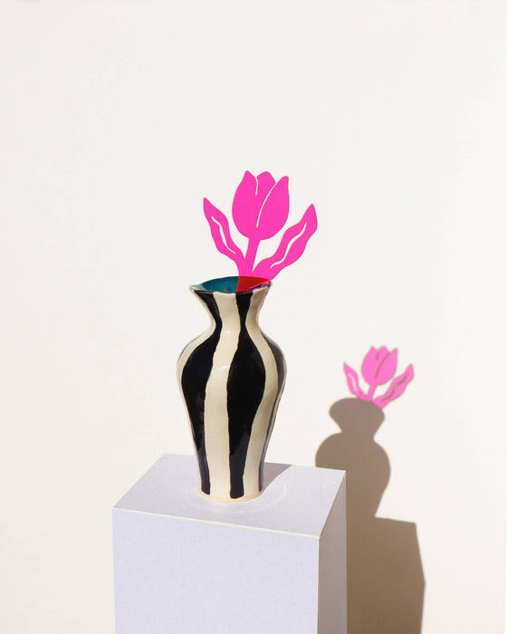 Small Leafy Tulip Flower Stem: See-thru hot pink