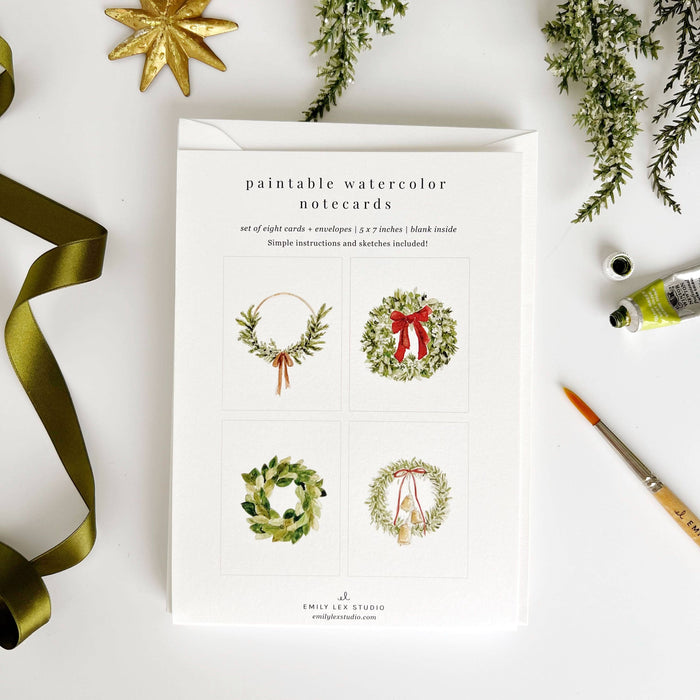 Wreaths paintable watercolor notecard set