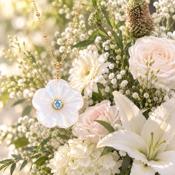 Flower Gemstone Pendant With Topaz: Moonstone