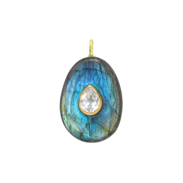 Labradorite Gemstone Pendant With Topaz: Mini Teardrop