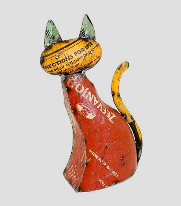 Cat Standing Recycled Metal Animals