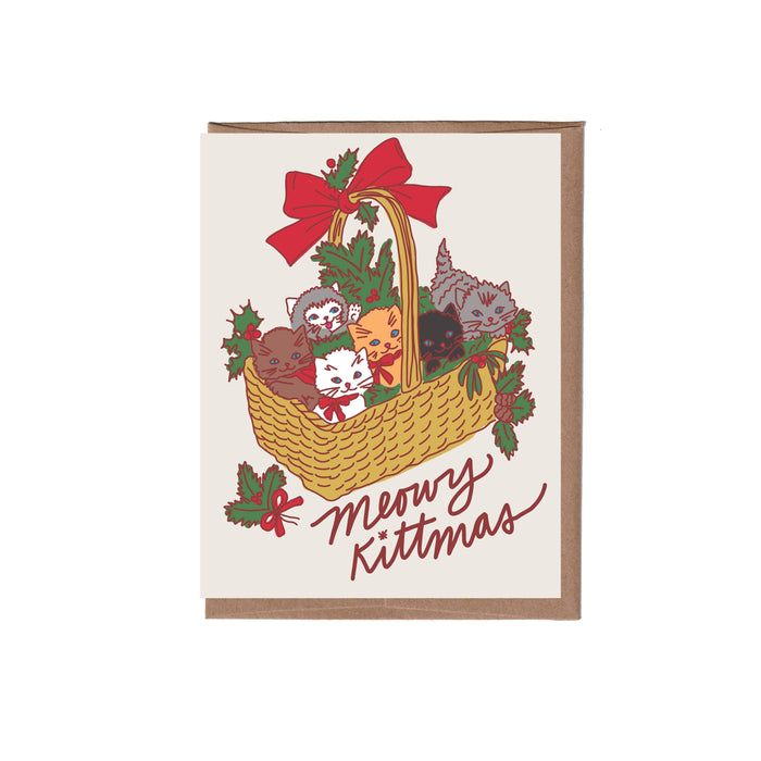 Vintage Cat Basket Christmas Greeting Card - Box of 8