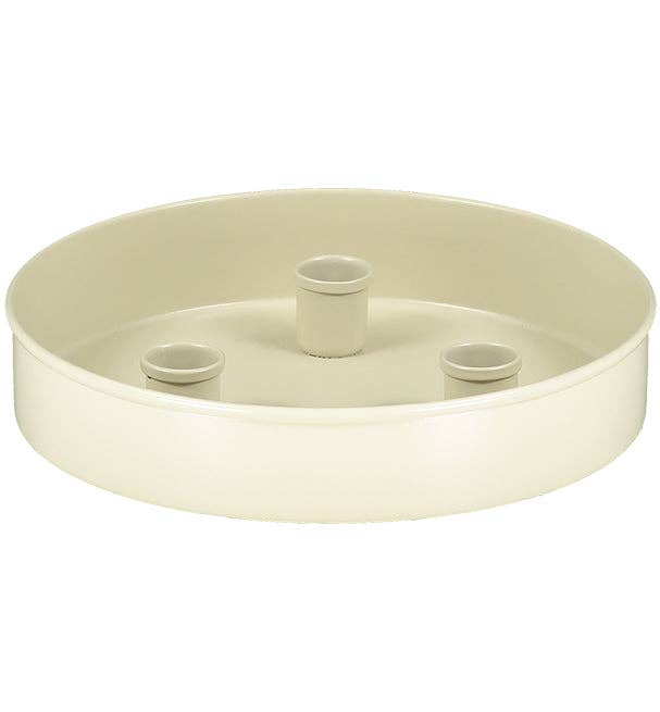 Round Metal Candle Platter - Stone White