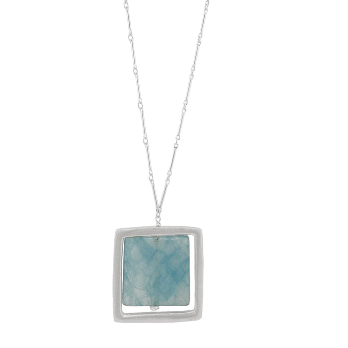 Large square w. angelite on 28" chain necklace: Silver