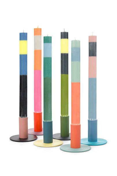 Tall Two-Tone Jet Black & Old Rose Metal Candleholder