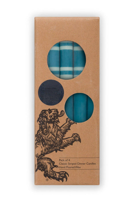 BRITISH COLOUR STANDARD - 25cm / 10'' H  - Striped  - Opaline Green and Petrol Blue Eco Dinner Candles, Gift Box of 4