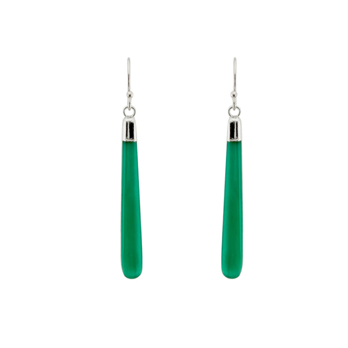 Long Green Onyx Earrings in Silver or Vermeil: Vermeil
