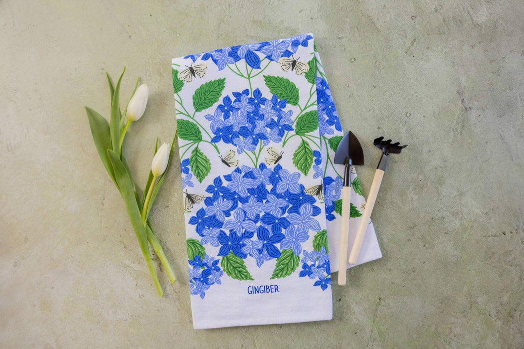 Blue Hydrangeas Tea Towel - Spring Floral Kitchen Towel