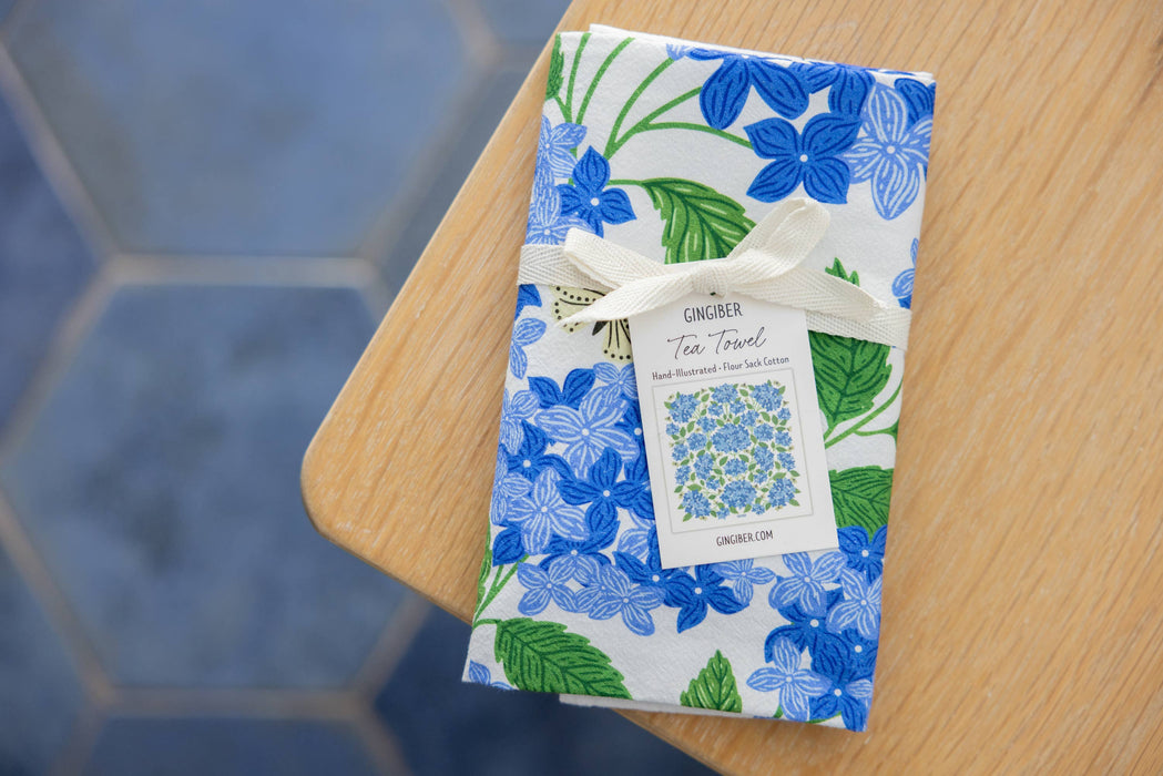 Blue Hydrangeas Tea Towel - Spring Floral Kitchen Towel