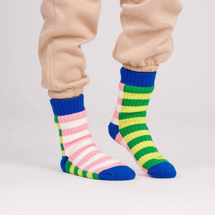 Super Stripe Knit House Socks: Peach Cobalt / S/M - W 6-9<br>M 5-7.5