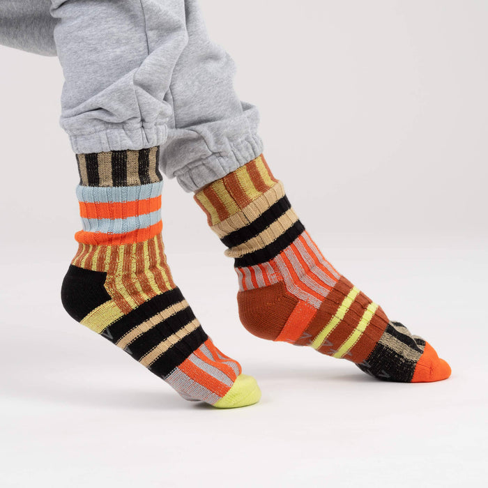 Patchwork Stripe House Socks: Sport / L/XL - W 9.5-12.5<br>M 8-11