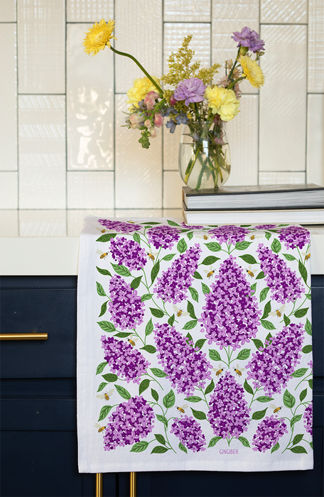 Purple Lilac Tea Towel - Spring Floral Kitchen Towel Decor