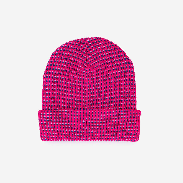 Simple Grid Knit Beanie: Cobalt Peach