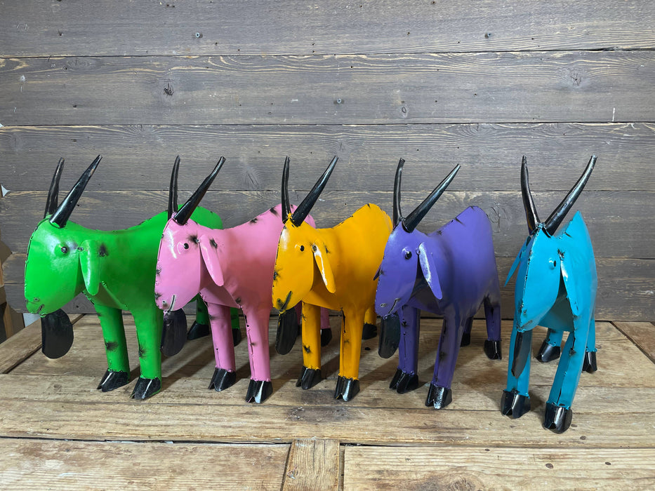 Fiesta Goat-Colorful-Metal-Garden Yard Art-Small-6Wx15Lx14H : Pink